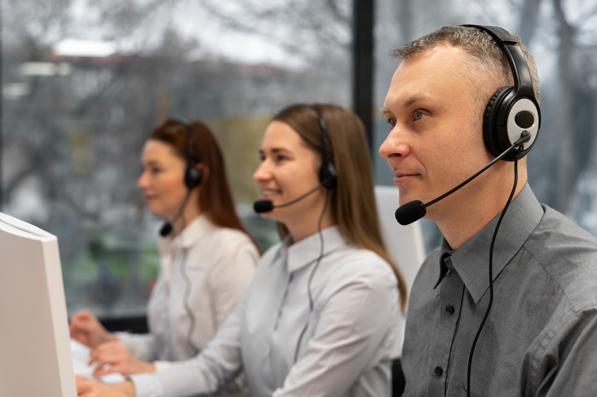 Team of call center agents working
